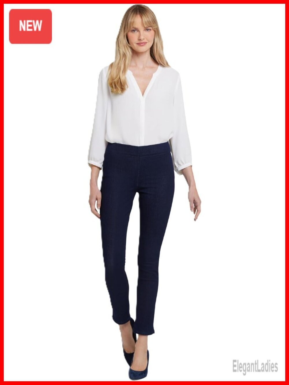 Pull-On Skinny Ankle Jeans with Side Slits